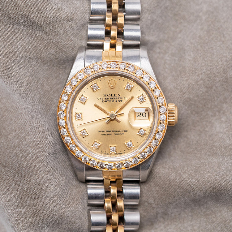 1990 Rolex Lady-Datejust 26mm Steel & Gold Factory Diamonds 69173