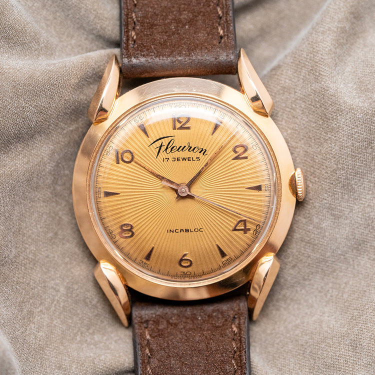 1950s Fleuron 18ct Pink Gold Bombe Lugs 35mm Manual