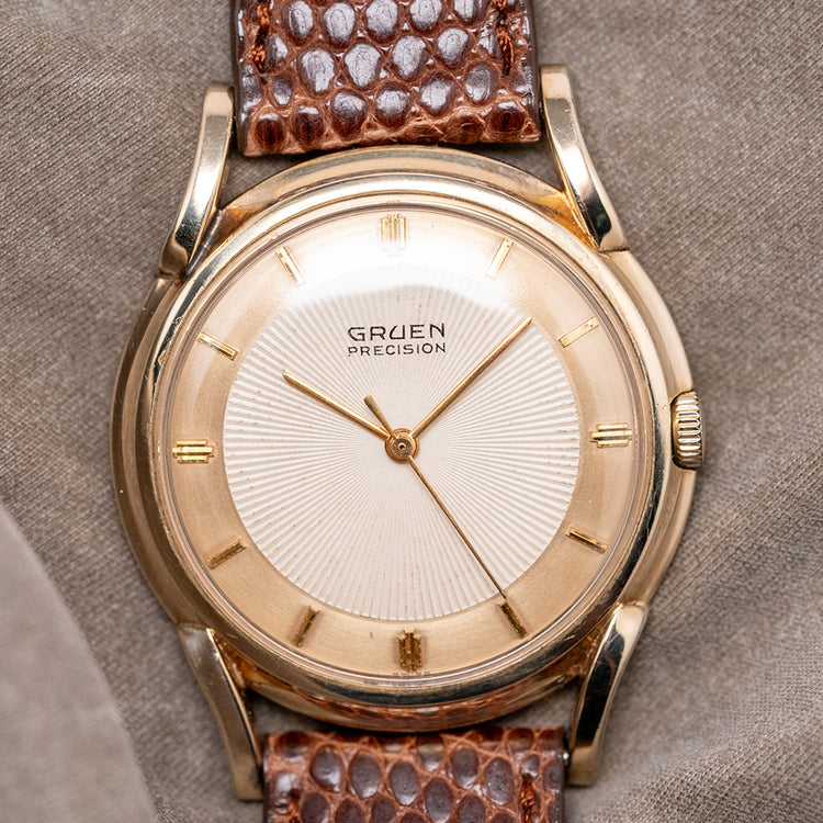 1960s Gruen Precision Sunburst Guilloche Dial Manual 34mm