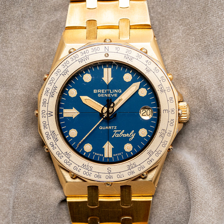 1980s Breitling Tabarly Blue Dial Full Gold Plated on Bracelet 35mm