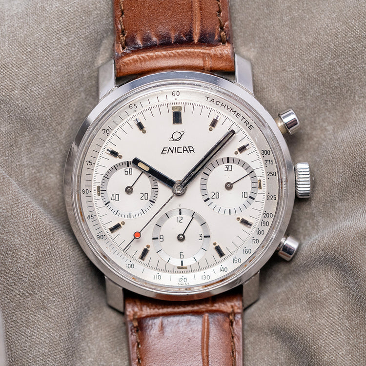 1970s Enicar 'Garnix' Chronograph Silver Dial Valjoux 72 36.5mm