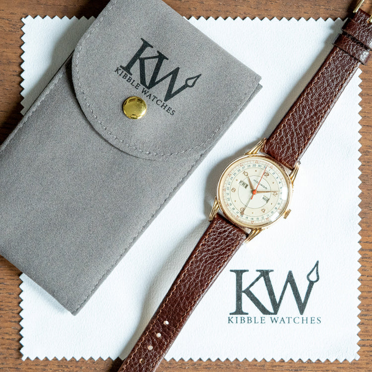 1950s Movado 18ct Pink Gold Triple Calendar Fancy Lugs