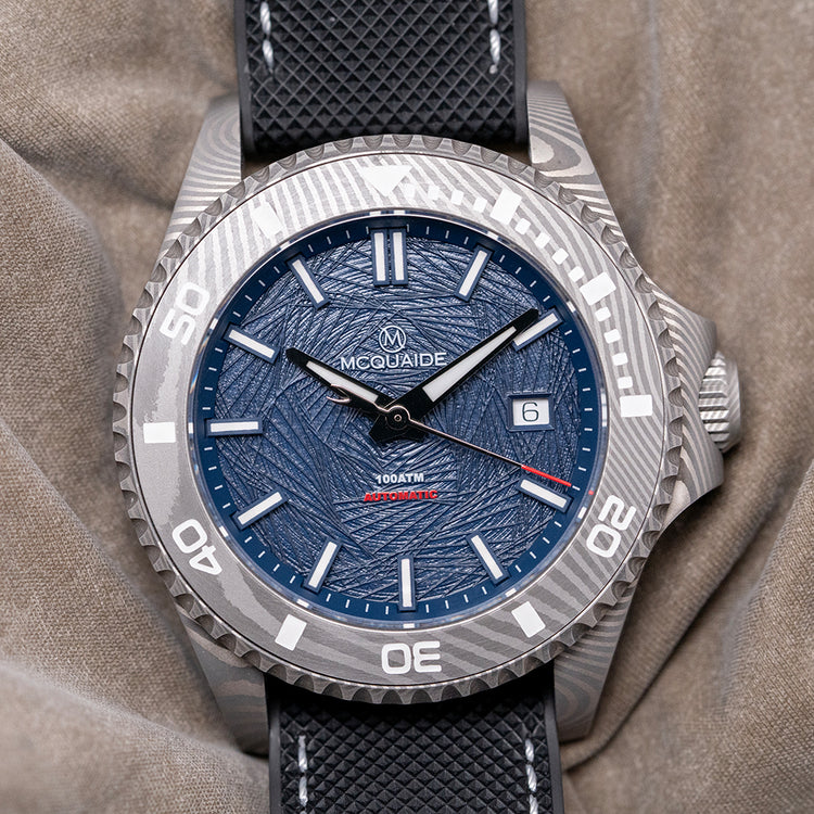 2024 McQuaide Q1-B Abyss Damascus Steel Automatic 43.5mm