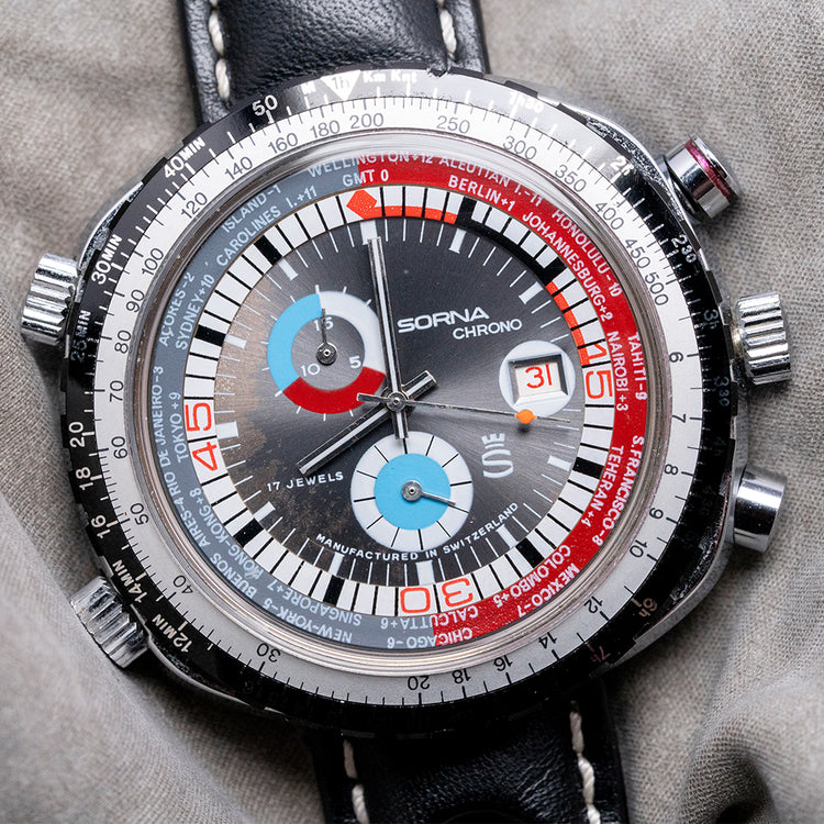 1970s Sorna Chronograph World Time 46mm Mechanical