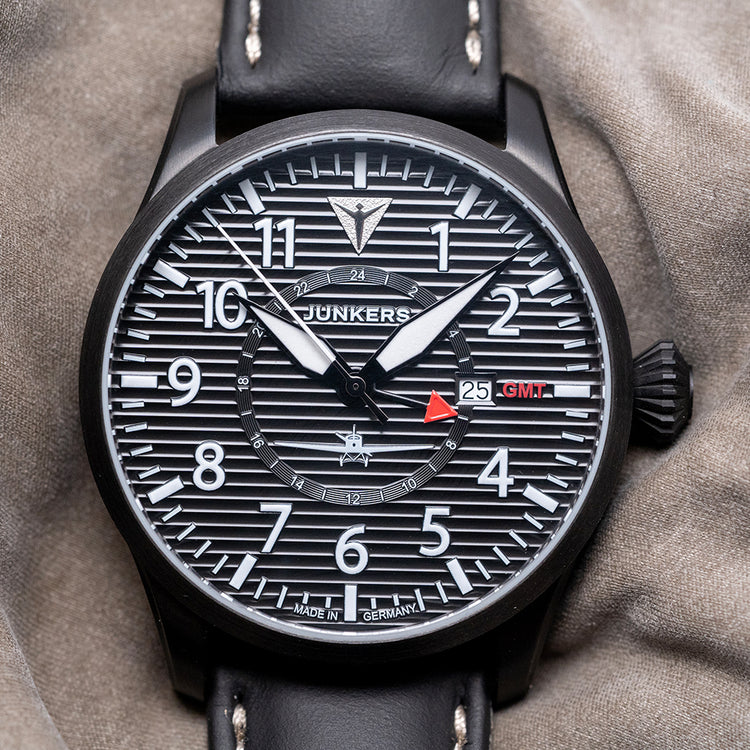 2026 Junkers Flieger GMT Black Quartz 42mm on Strap