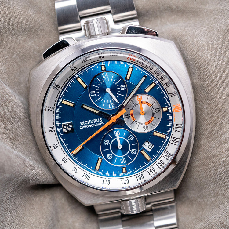 2025 Richurus Bullhead Chrono Quartz Blue on Bracelet 43.5mm