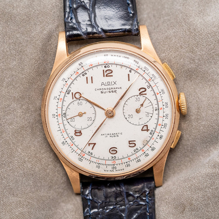 1950s Aidix Chronographe Suisse 18ct Gold Landeron 48 37.5mm
