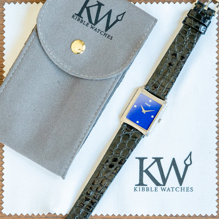 1980s Piaget 18ct White Bark Case Lapis & Diamond Dial