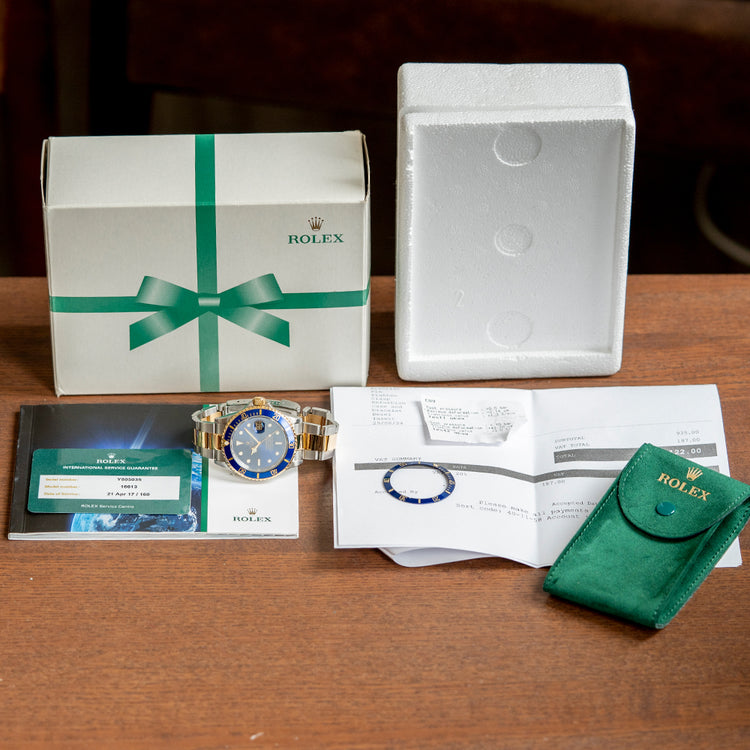 2002 Rolex Submariner Steel & Gold "Bluesey" 16613 on Bracelet