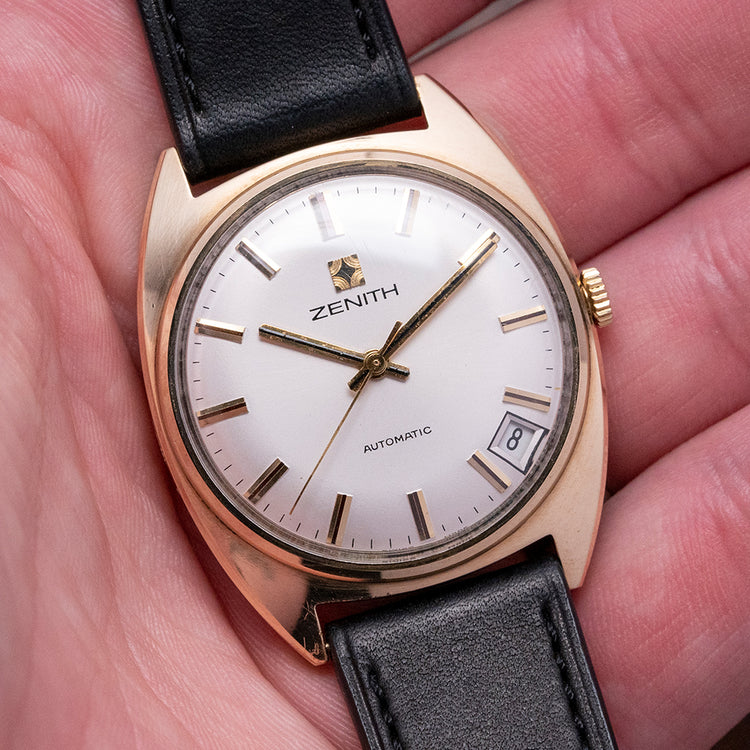 1973 Zenith Automatic Date 9ct Gold Tonneau Case Box & Booklets