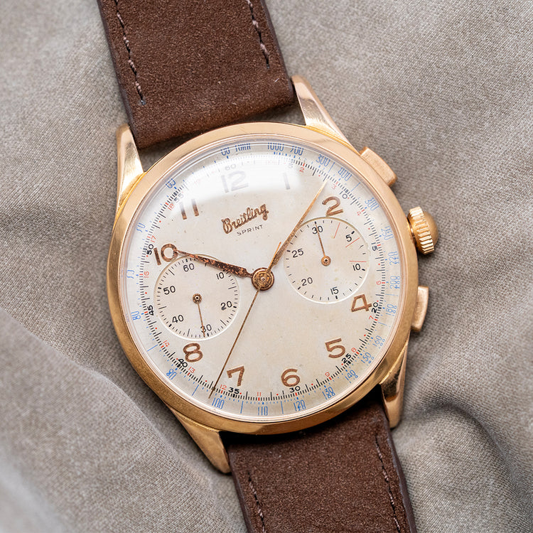 1950s Breitling Sprint Chronograph 18ct Yellow Gold Venus 188 37mm