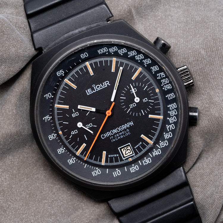 1970s LeJour Black PVD Chronograph Valjoux 7734 40mm