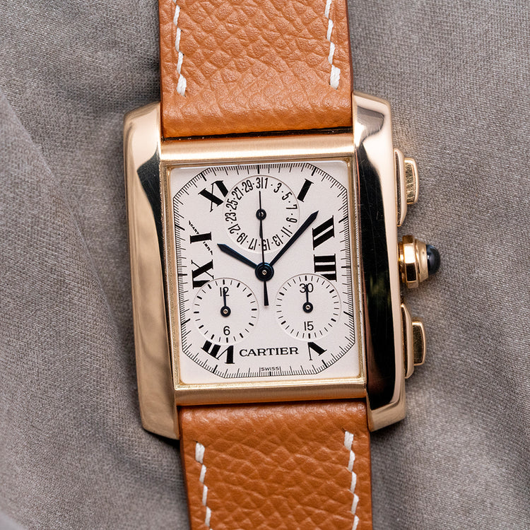 2000s Cartier Tank Française Quartz Chrono 18ct Gold 1830