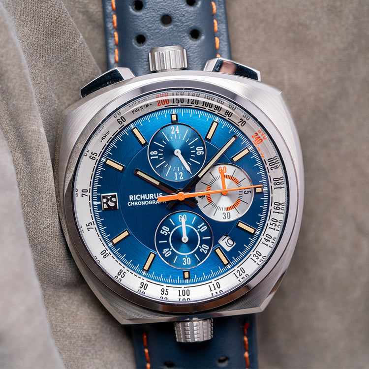 2025 Richurus Bullhead Chrono Quartz Blue on Strap 43.5mm