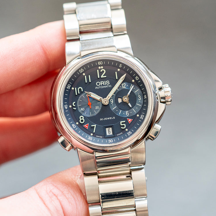 2000s Oris Classic Worldtimer GMT Small Seconds Blue 7494 - vault