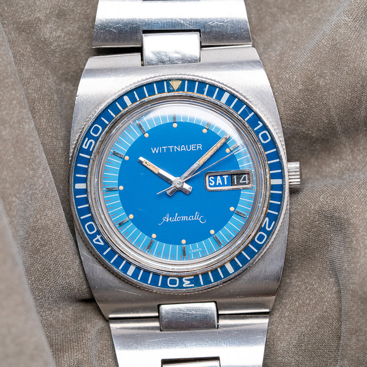 1970s Wittnauer Automatic Blue Dial 'Diver' on Bracelet 37mm