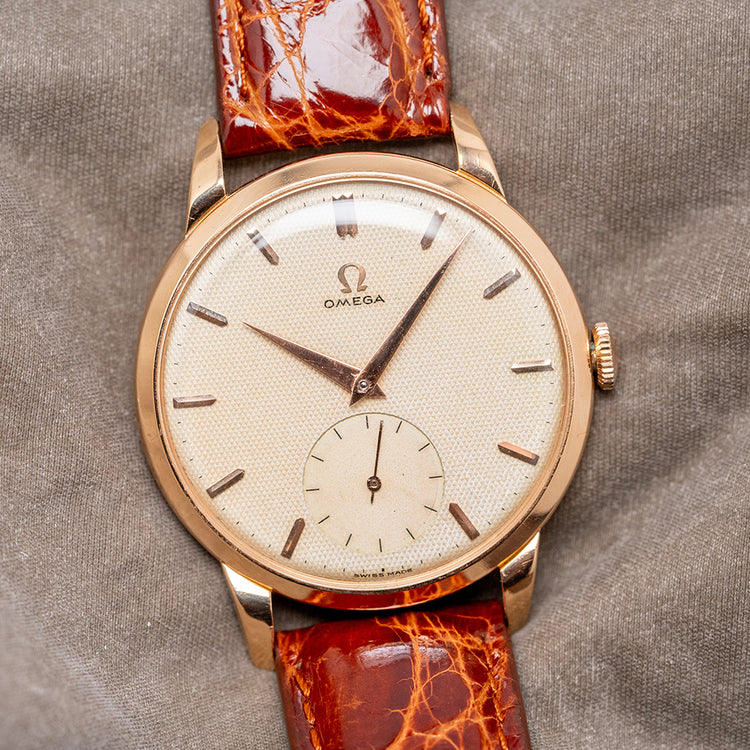 1954 Omega Trésor 18ct Pink Gold Honeycomb Dial 2685 36mm