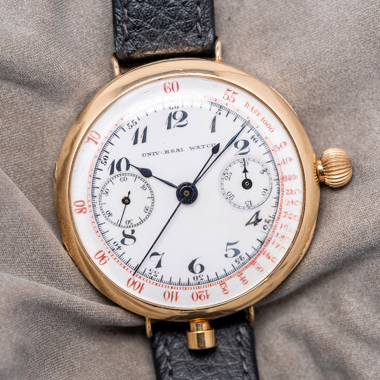 1920s Universal Watch 18ct Gold Monopusher Chronograph 41.5mm