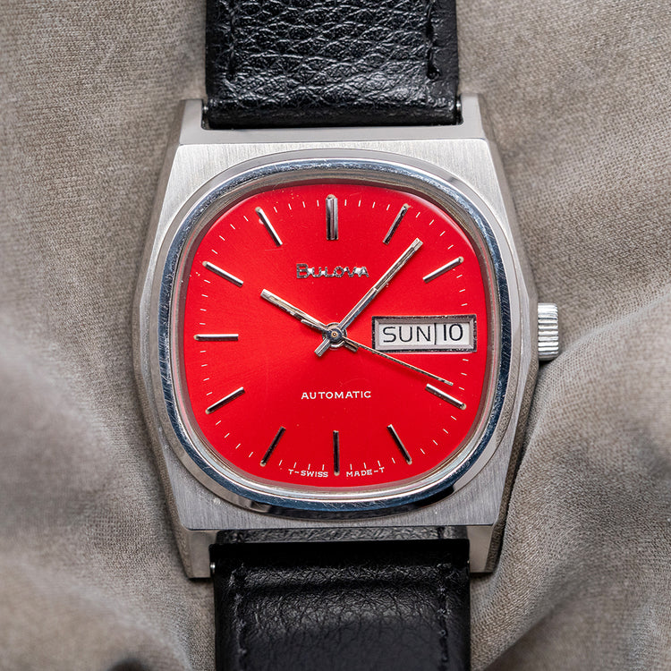 1979 Bulova Automatic Day Date Deep Red Dial 35.5mm