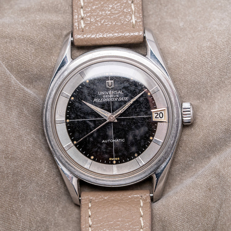 1959 Universal Geneve Polerouter Date Black Spider Dial 35.5mm
