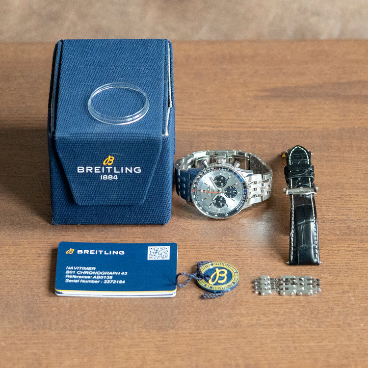 2022 Breitling Navitimer B01 43mm Ice Blue on Bracelet + Strap