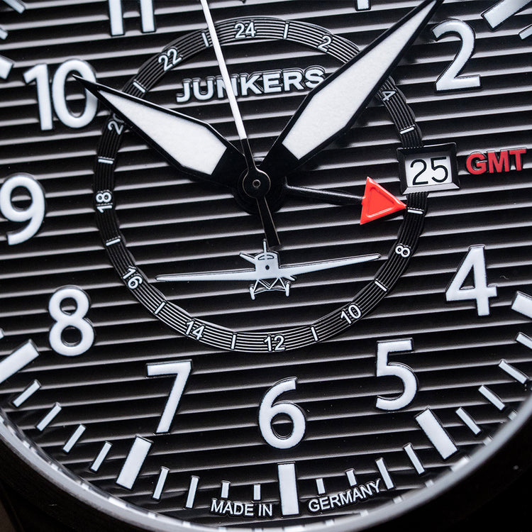 2026 Junkers Flieger GMT Black Quartz 42mm on Strap