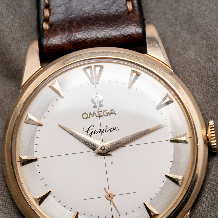 1962 Omega Geneve 9ct Gold Crosshair 34mm 13332 Box & Papers
