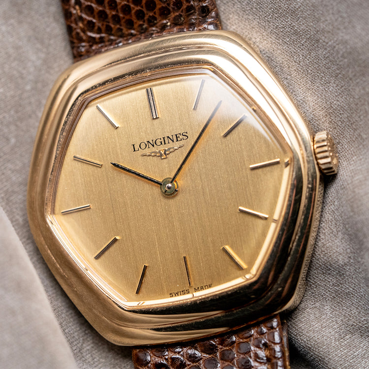1976 Longines Gold Plated Stepped Hexagon 5047-2 34mm