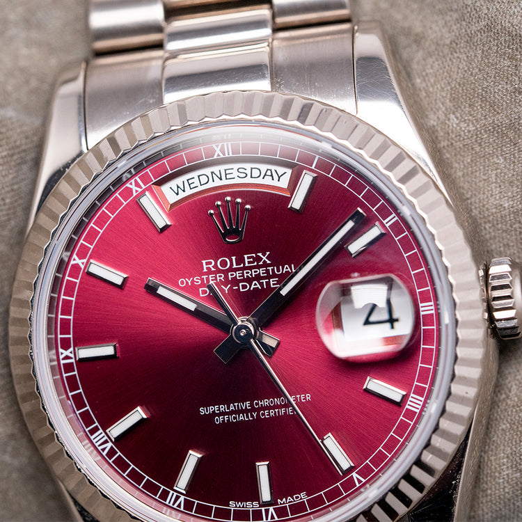2003 Rolex Day-Date 36mm White Gold 118239 Cherry Red Dial