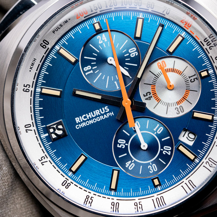 2025 Richurus Bullhead Chrono Quartz Blue on Strap 43.5mm