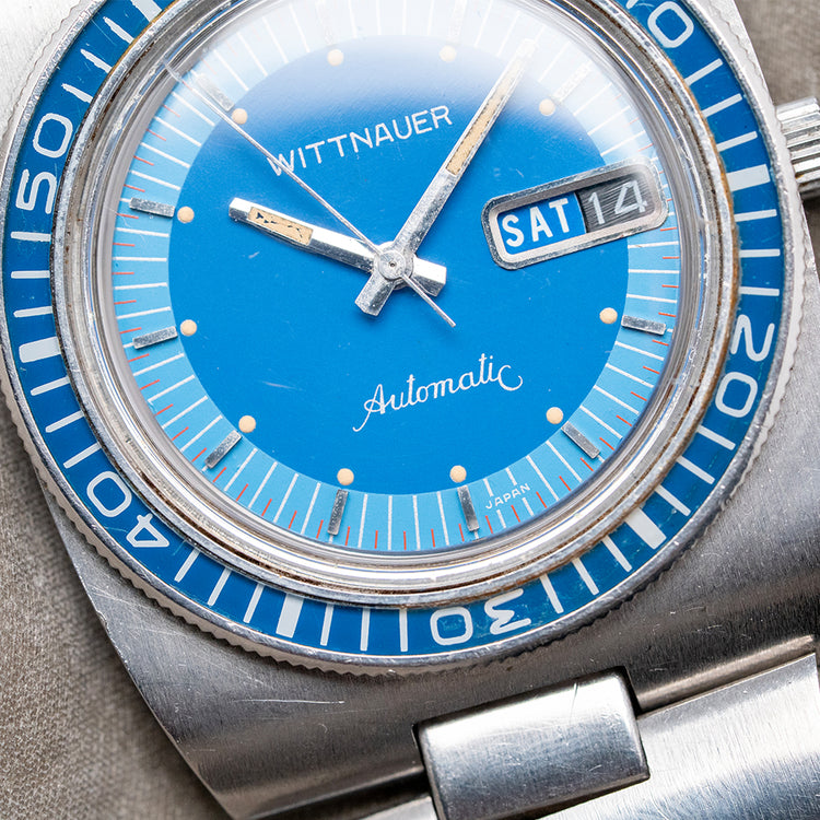 1970s Wittnauer Automatic Blue Dial 'Diver' on Bracelet 37mm