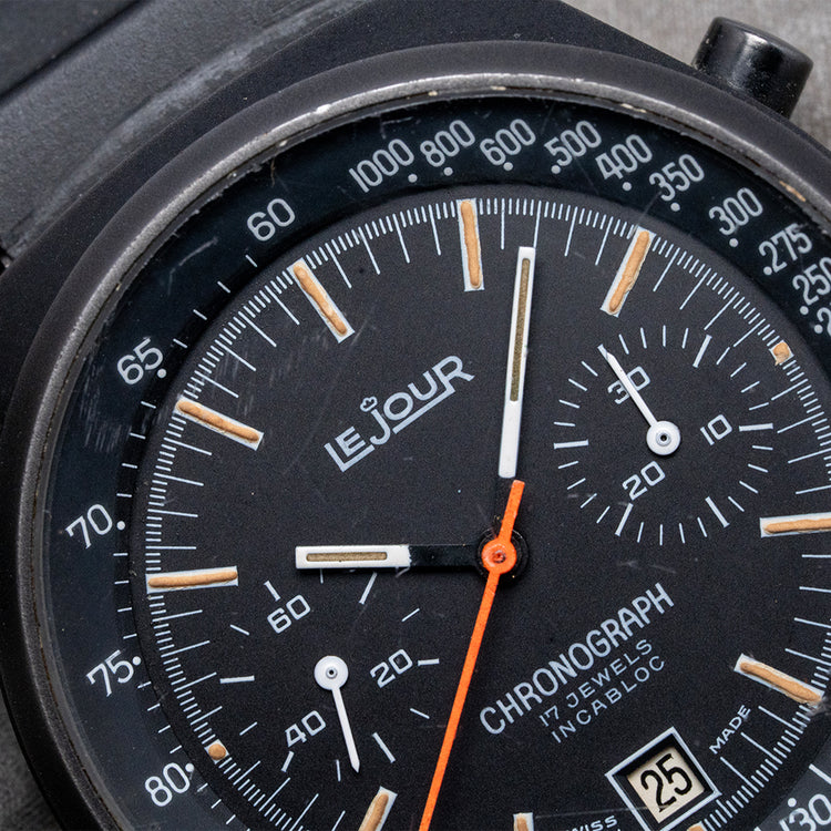 1970s LeJour Black PVD Chronograph Valjoux 7734 40mm
