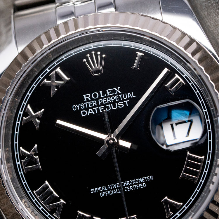 2010s Rolex Datejust 36mm Black Roman Dial Fluted 116234