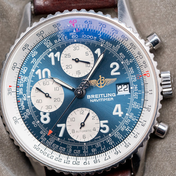 1990s Breitling Old Navitimer II Automatic Blue Arabic 41mm A13022