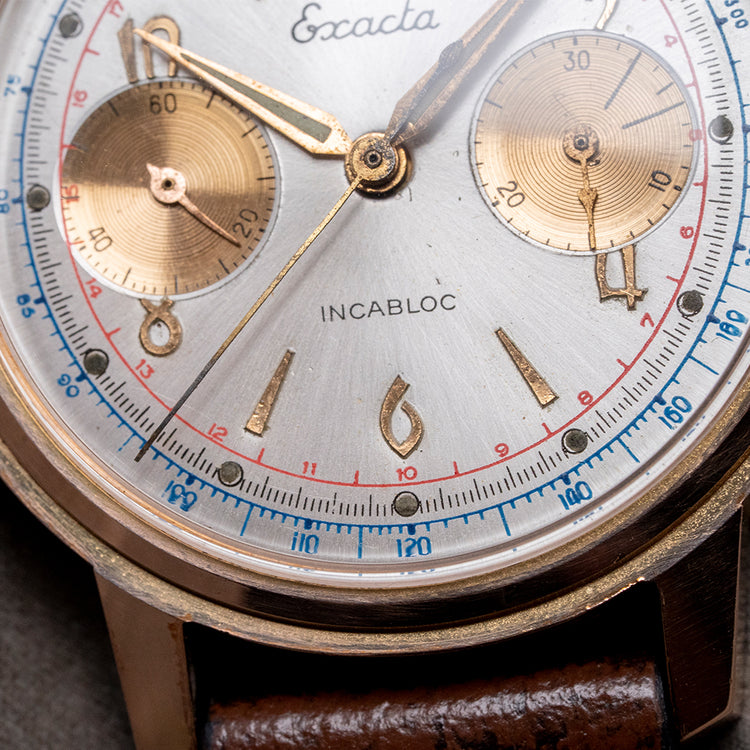 1950s Exacta Chronograph Landeron 51 37mm Gold Plated