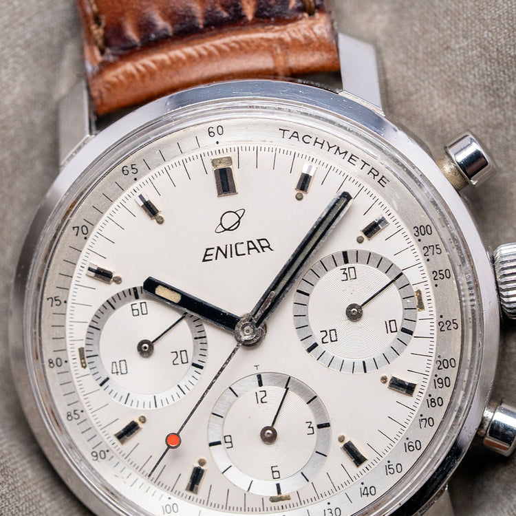 1970s Enicar 'Garnix' Chronograph Silver Dial Valjoux 72 36.5mm