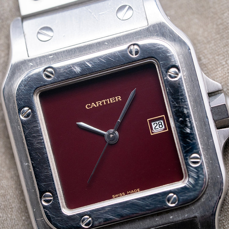 1980s Cartier Santos Carrée Burgundy Lacquer Dial 2960