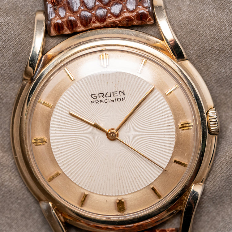 1960s Gruen Precision Sunburst Guilloche Dial Manual 34mm