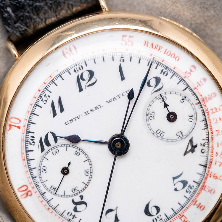 1920s Universal Watch 18ct Gold Monopusher Chronograph 41.5mm