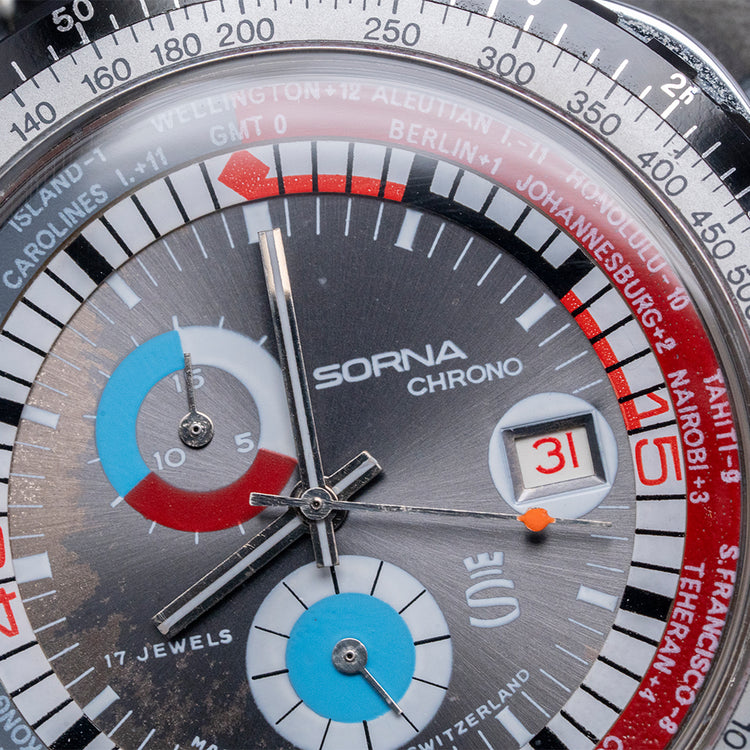 1970s Sorna Chronograph World Time 46mm Mechanical