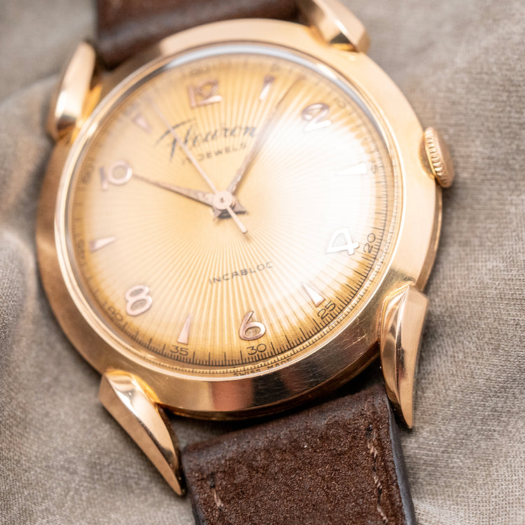 1950s Fleuron 18ct Pink Gold Bombe Lugs 35mm Manual