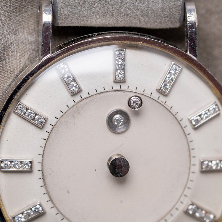 1955 LeCoultre & Vacheron 14ct White Gold Diamond Mystery Hour 33mm