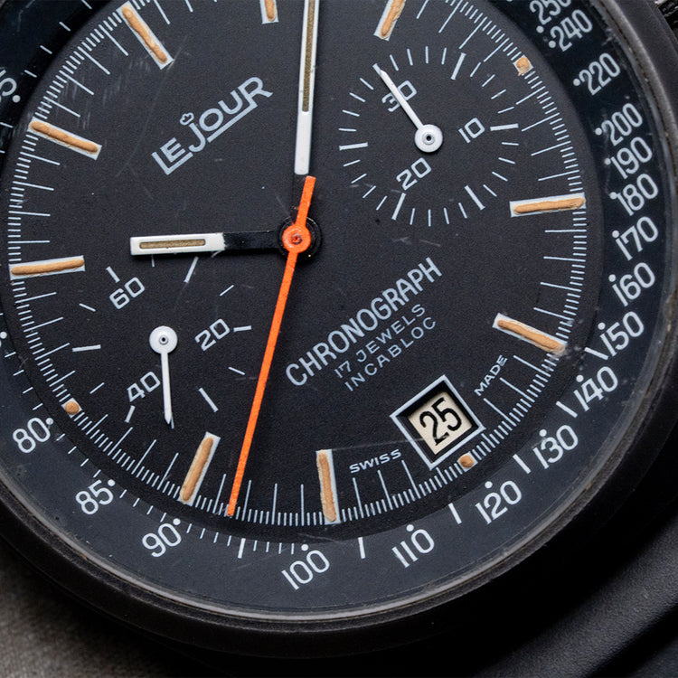 1970s LeJour Black PVD Chronograph Valjoux 7734 40mm