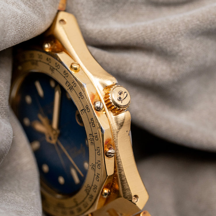 1980s Breitling Tabarly Blue Dial Full Gold Plated on Bracelet 35mm