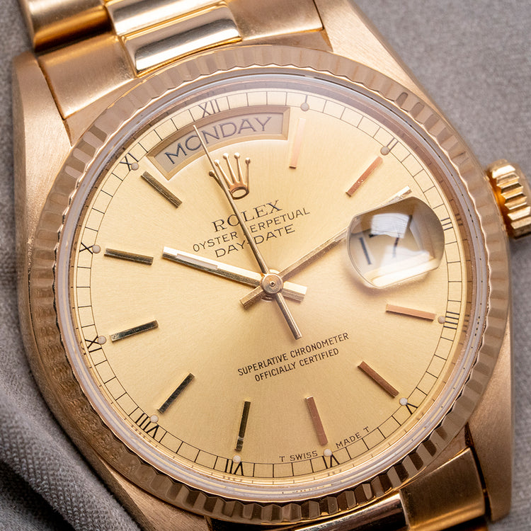 1986 Rolex Day-Date 36mm Champagne Dial 18038