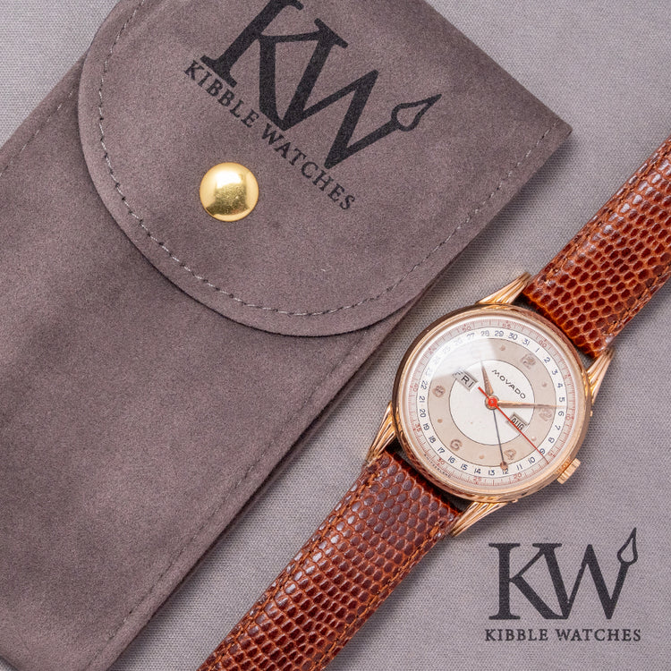 1950s Movado 18ct Pink Gold Triple Calendar Fancy Lugs 34mm