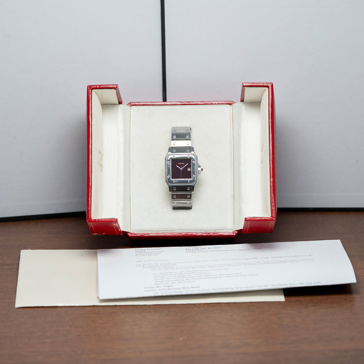 1980s Cartier Santos Carrée Burgundy Lacquer Dial 2960