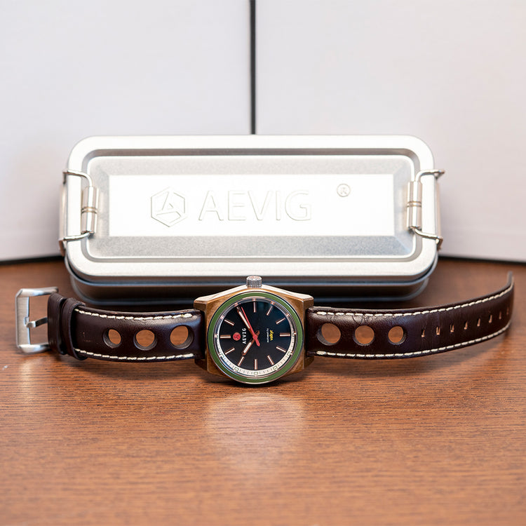 2015 Aevig Valkyr Bronze Case with Black Dial / Green Bezel 39mm