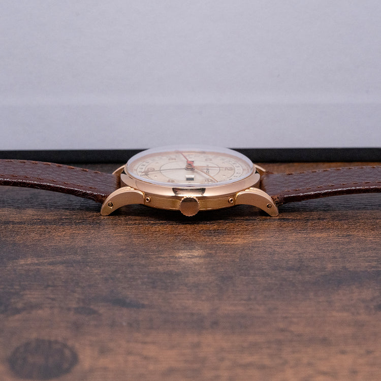 1950s Movado 18ct Pink Gold Triple Calendar Fancy Lugs