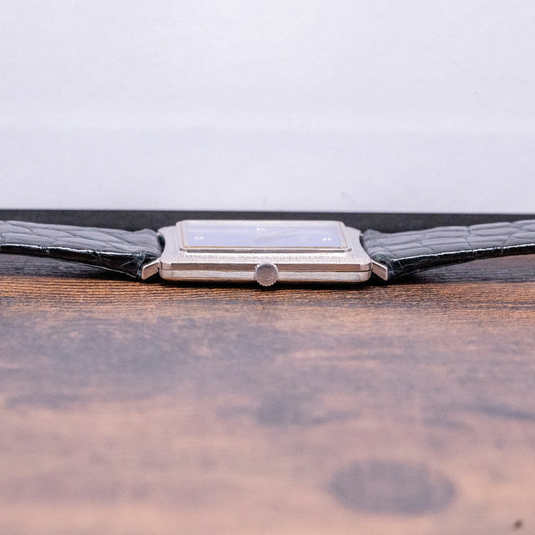 1980s Piaget 18ct White Bark Case Lapis & Diamond Dial